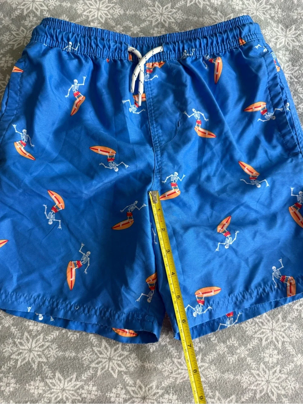 Wonder Nation Swim Trunks Boy’s Size 10/12 Large Blue Skeleton Surfer Print